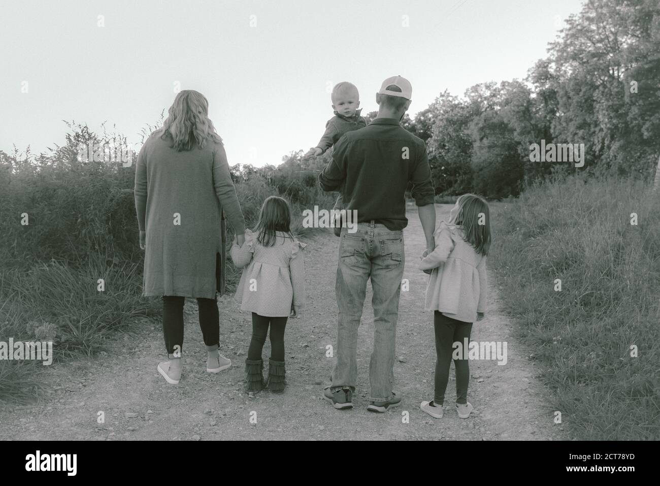 Family of five outdoors Stock Photo