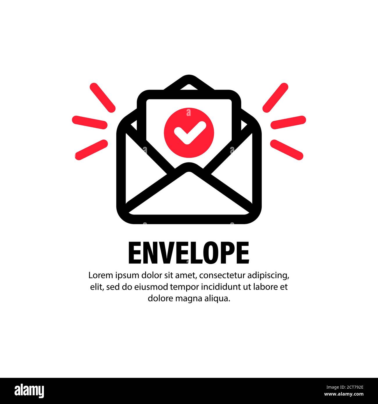 Envelope with confirmed document icon. Successful email delivery