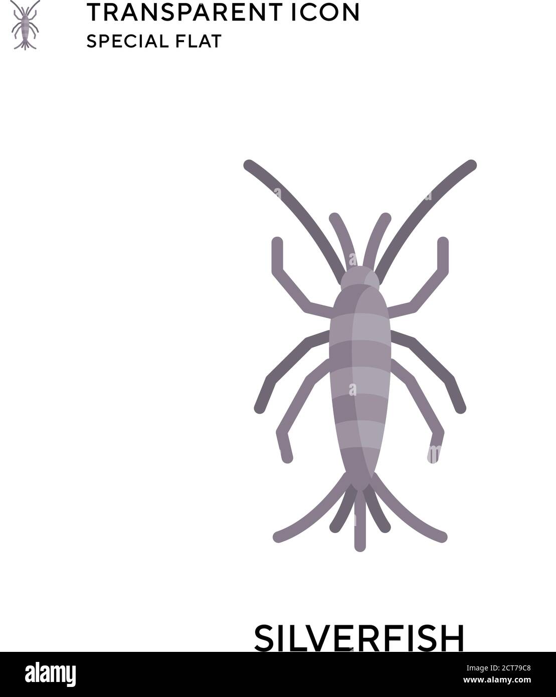 Silverfish vector icon. Flat style illustration. EPS 10 vector. Stock Vector