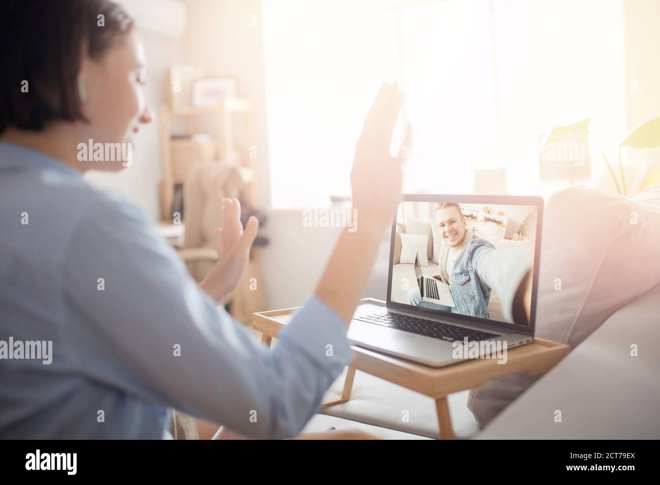 Video chat call, conversation of friends via Internet and web camera from  office home Stock Photo - Alamy