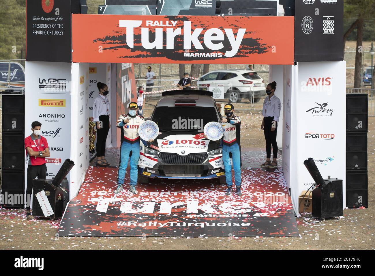 26 Kajetan KAJETANOWICZ (pol), Maciej SZCZEPANIAK (pol), SKODA FabiaWRC 3, podium, portraitduring the 2020 Rally of Turkey, 5th round of the 2020 FIA Stock Photo