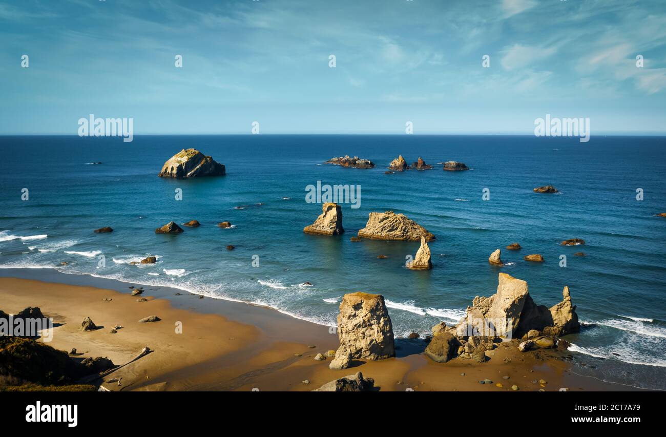 Aerial drone photo of Face Rock beach State Park in Bandon, Oregon ...