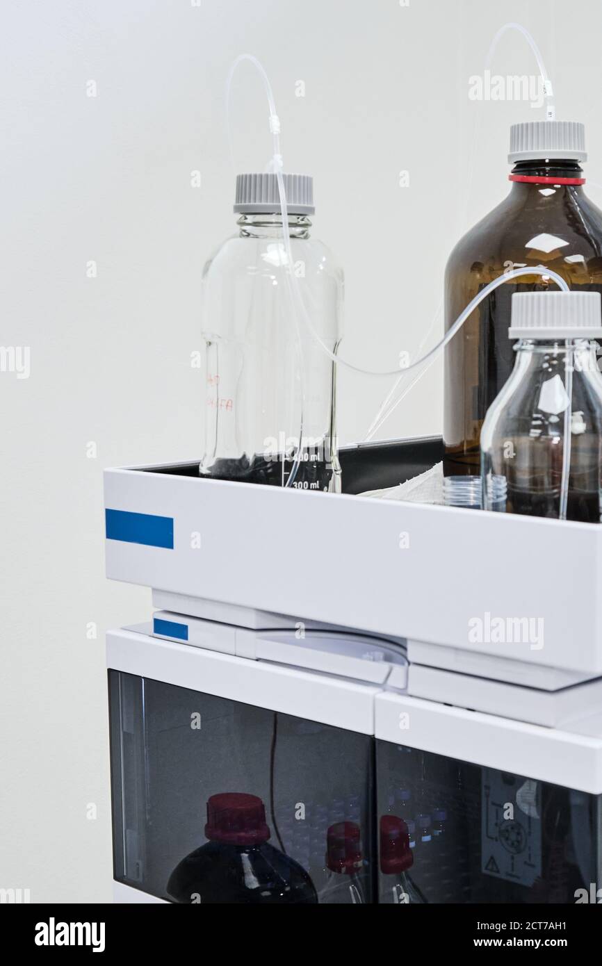 Mobile phase solvents on the HPLC system for separation of organic
