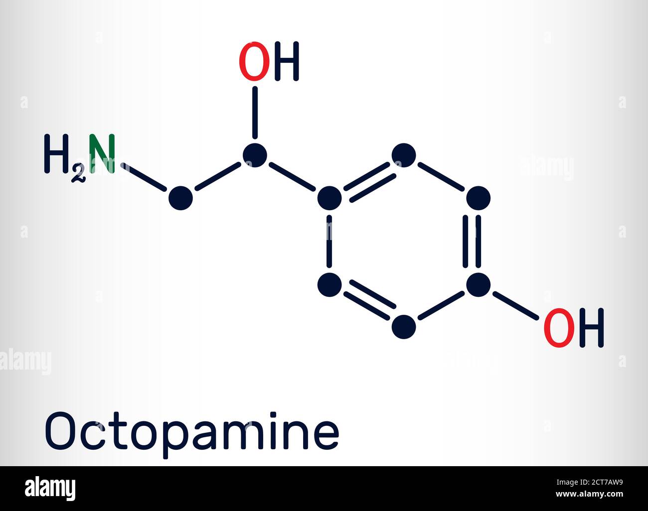 Octopamine molecule. It is biogenic phenylethanolamine, sympathomimetic drug. Skeletal chemical formula. Vector illustration Stock Vector