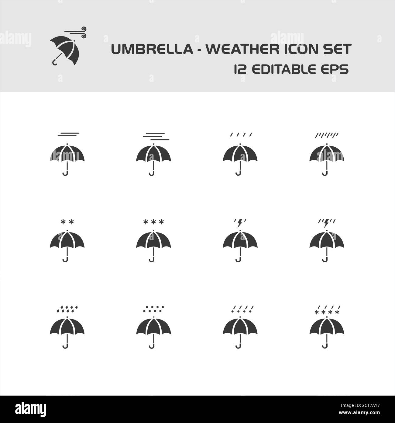 Umbrella and weather. Isolated icon set. Forecast and map glyph vector illustration Stock Vector