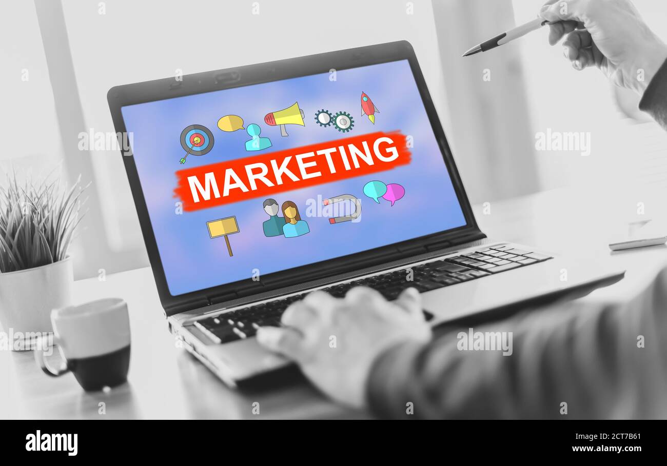 Laptop screen displaying a marketing concept Stock Photo - Alamy