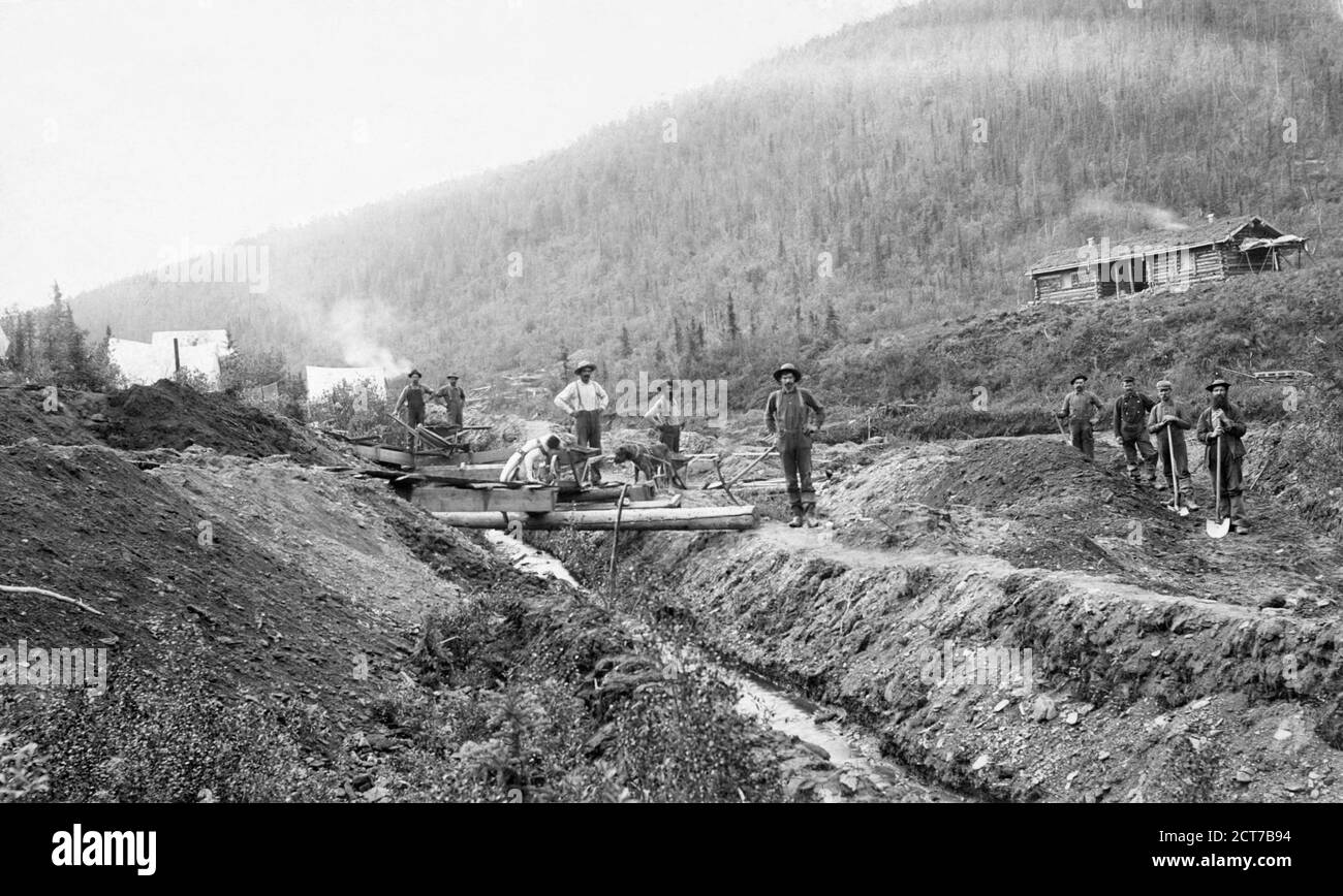 California Gold Rush. Gold prospectors in El Dorado, California c.1848-53. The California Gold Rush (1848–1855) began in January 1848 in Coloma, California. Stock Photo