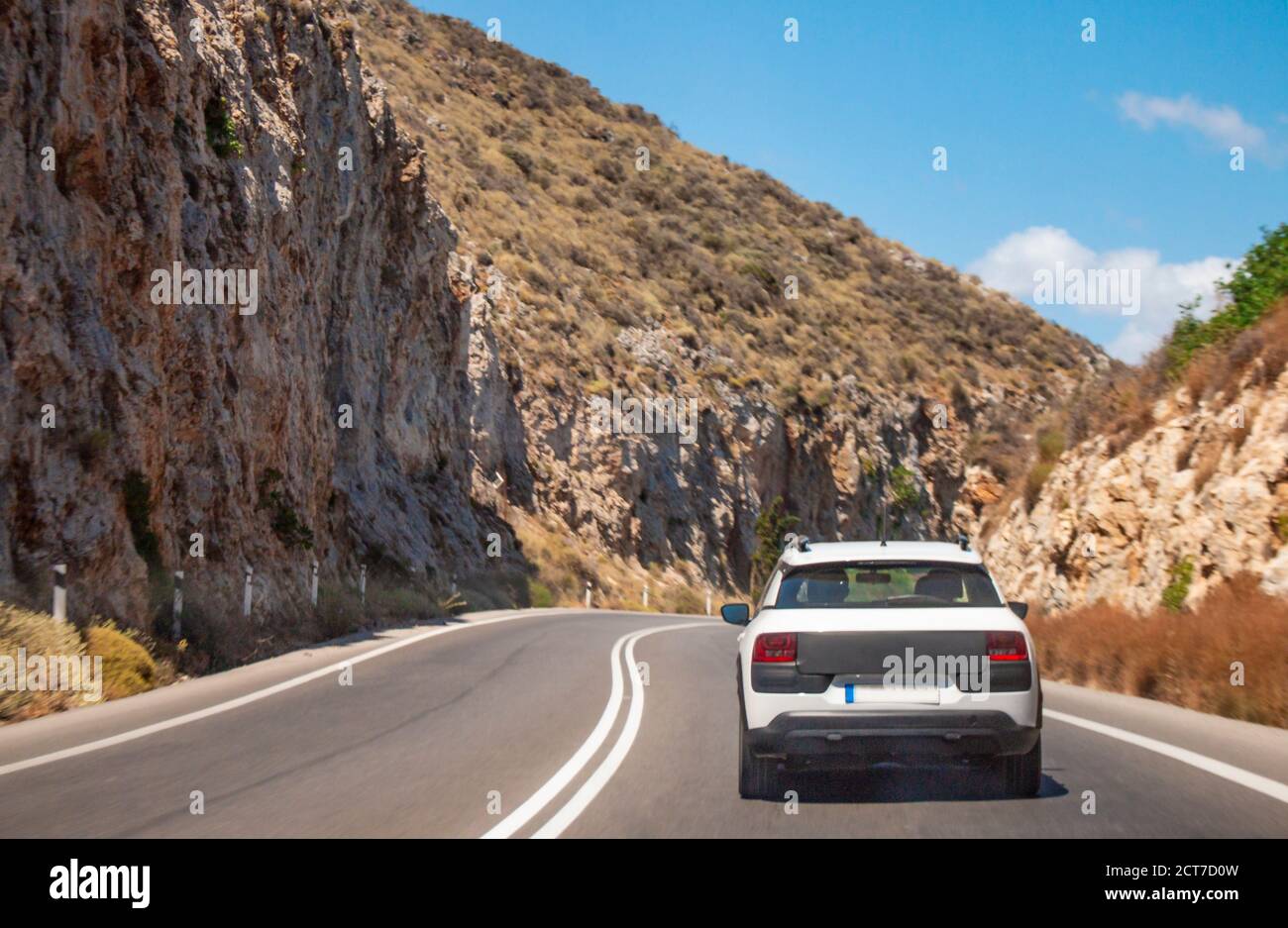 Rear View Of car On Road Trip Driving. Rent a car for vacations Stock Photo Alamy