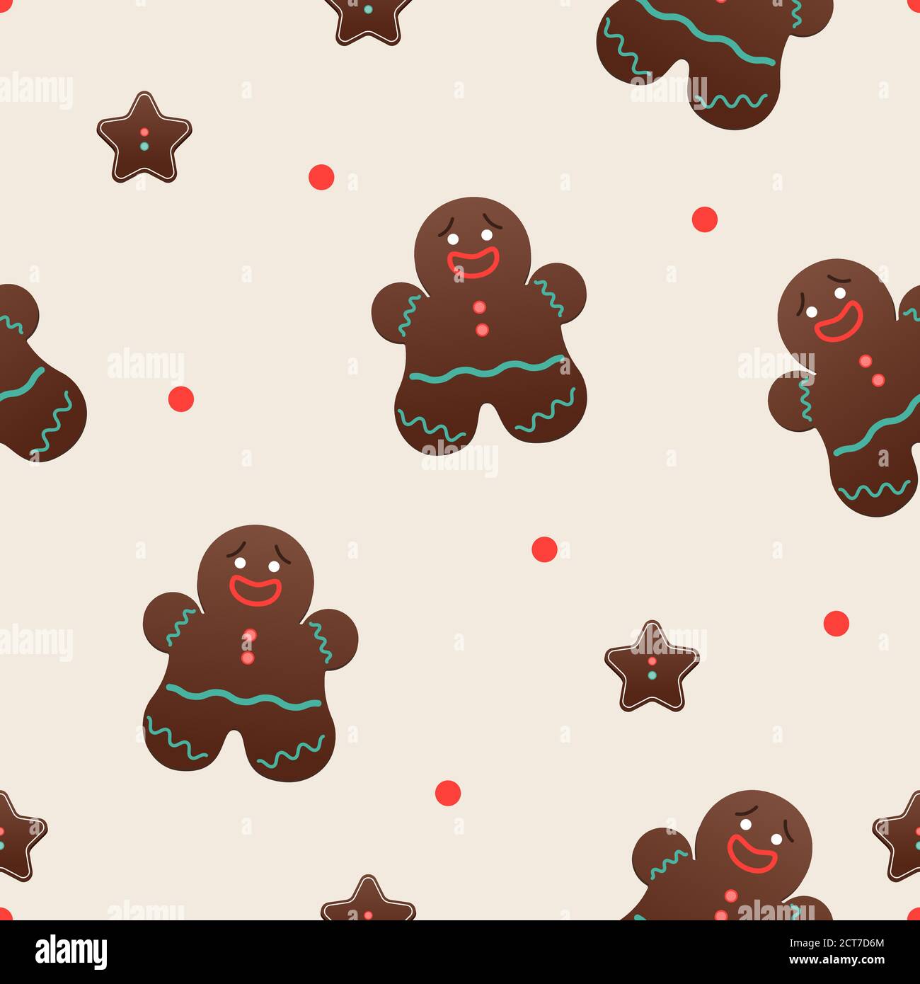 Winter seamless pattern with gingerbread cookie in flat design Stock Vector