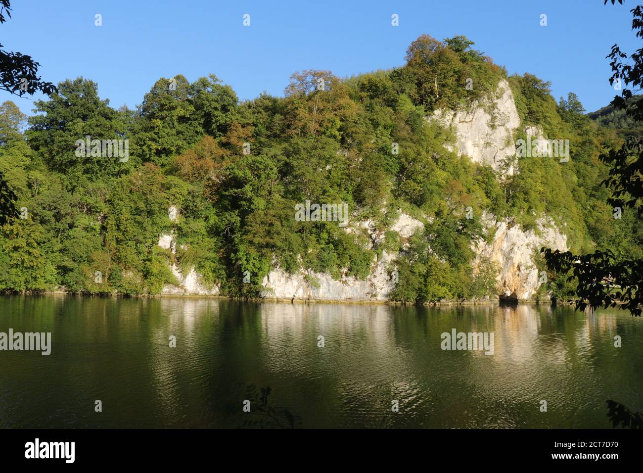 Quiet green area of Pliva lake near the town of Jajce in Bosnia and Herzegovina Stock Photo