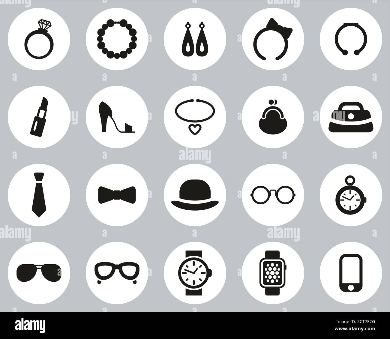 Accessories Icons Black & White Flat Design Circle Set Big Stock Vector ...