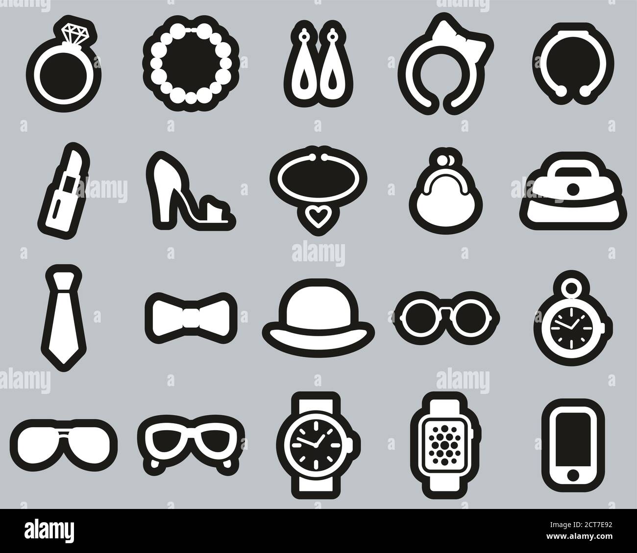 Accessories Icons White On Black Sticker Set Big Stock Vector Image ...