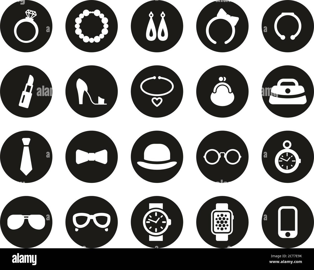 Accessories Icons White On Black Flat Design Circle Set Big Stock ...