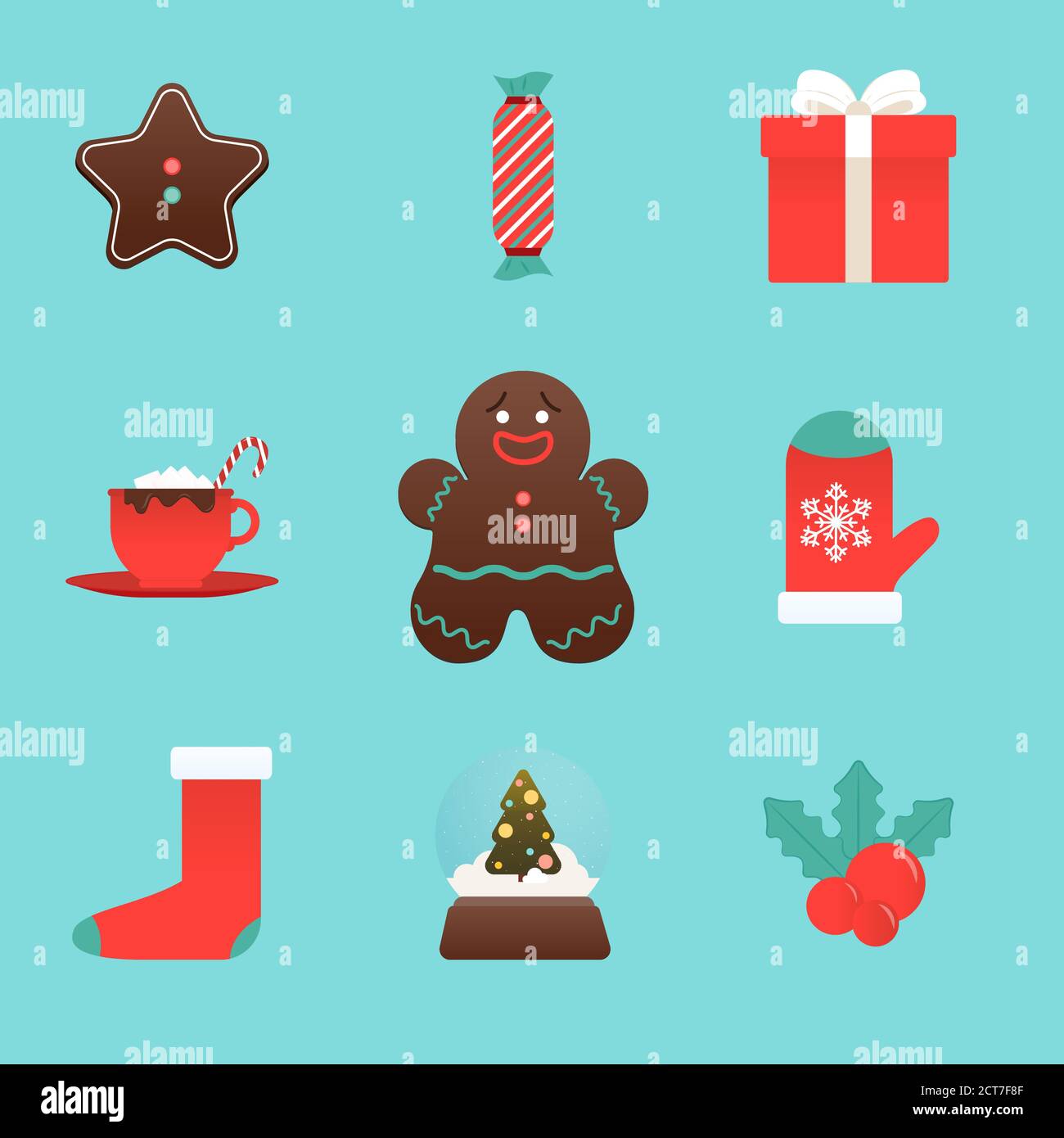 Winter and New year icon set in flat design Stock Vector