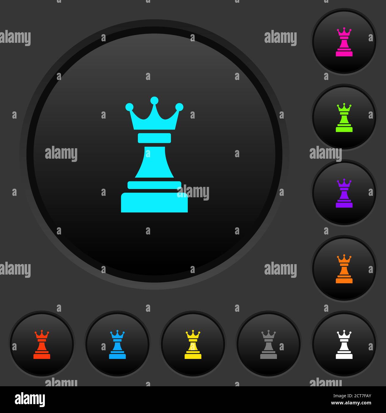 Black chess queen dark push buttons with vivid color icons on dark grey ...