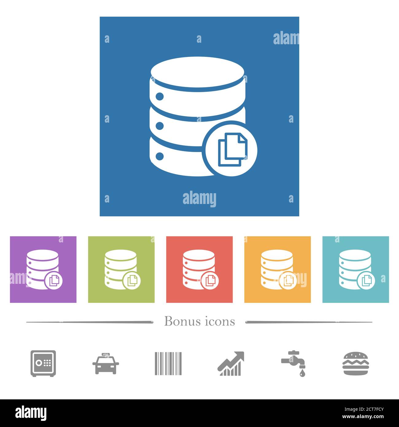 Copy database flat white icons in square backgrounds. 6 bonus icons ...
