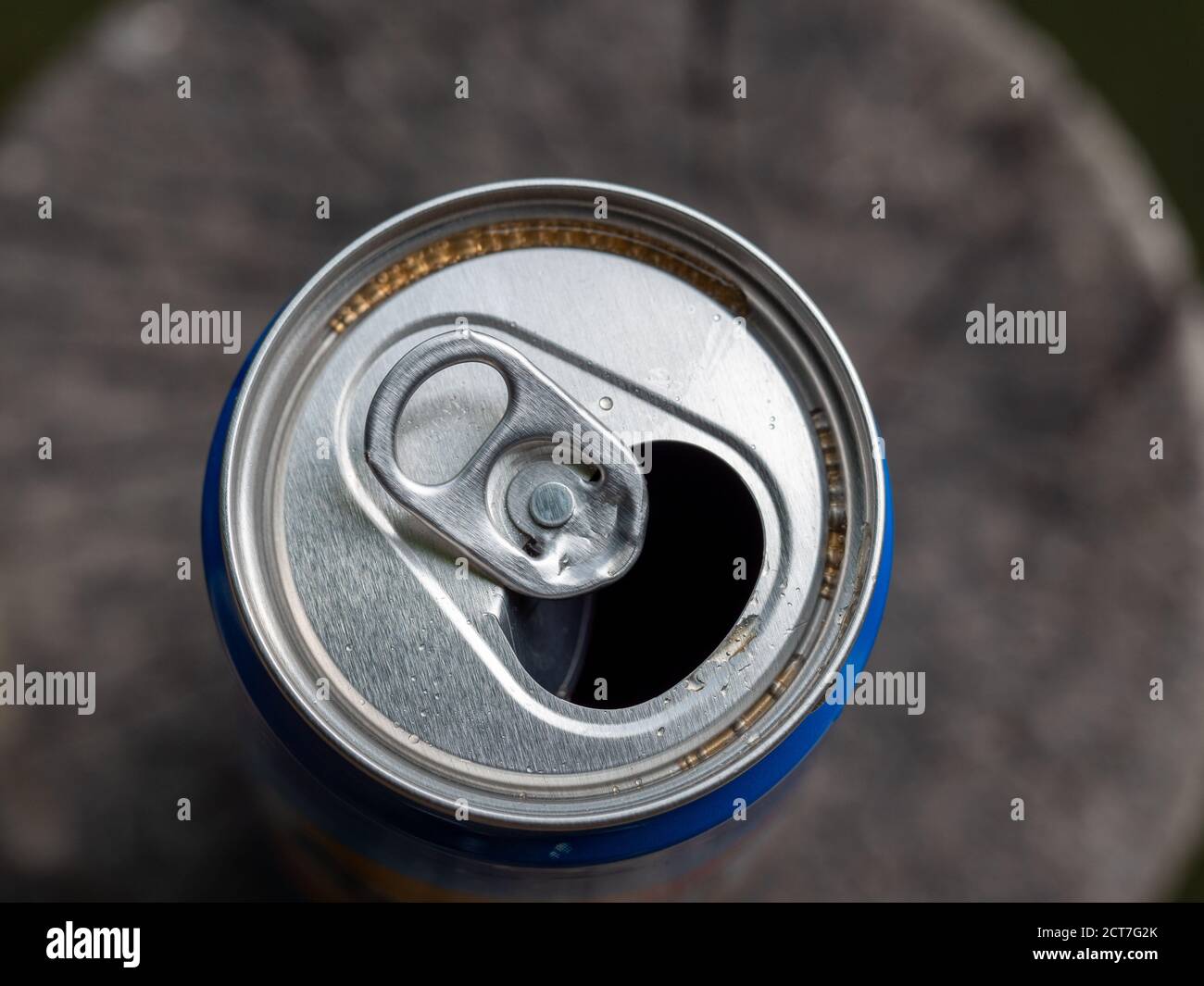 Close up view on empty blue recycling can Stock Photo