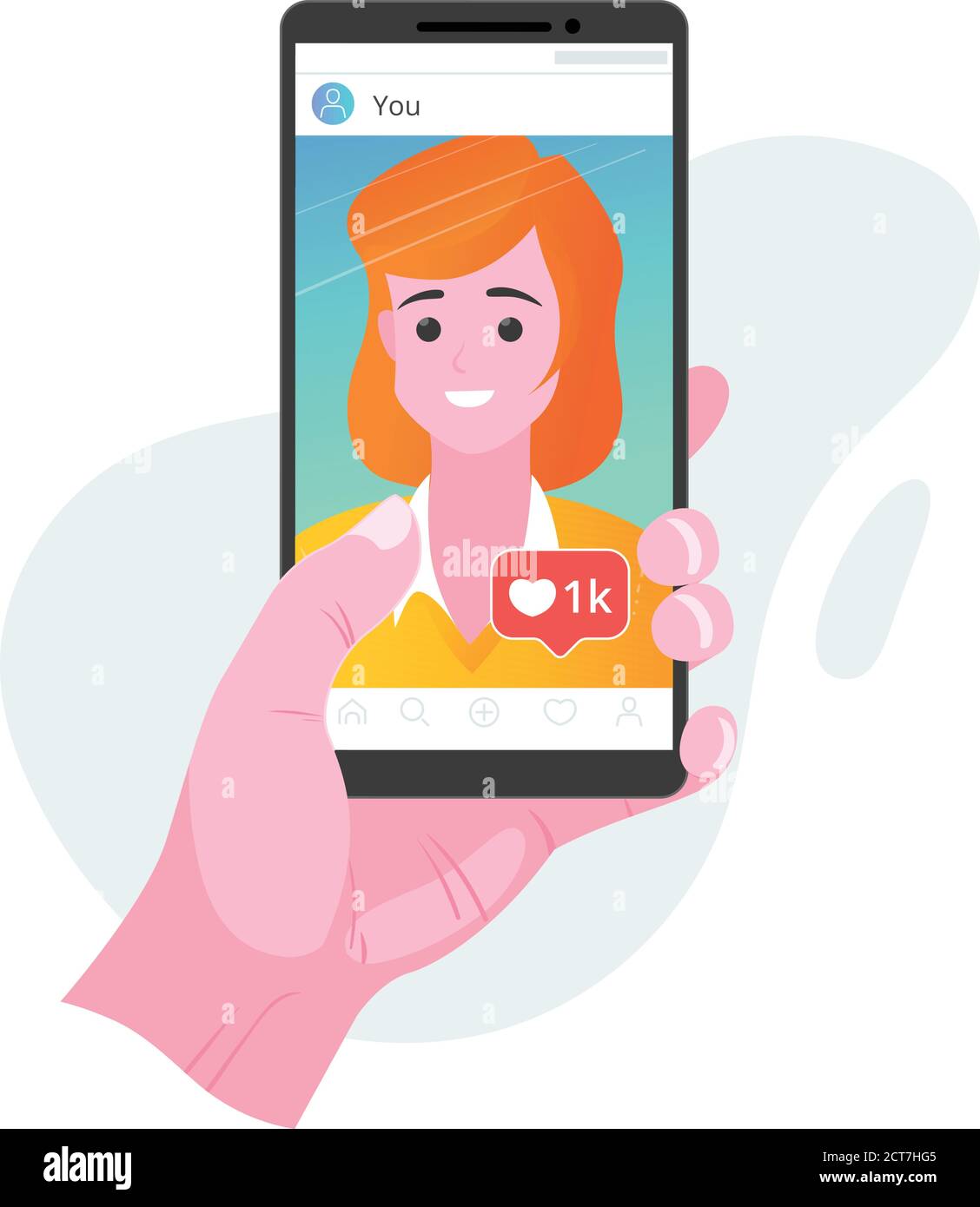 Social media likes notification on smart phone. Pics post status. Vector illustration Stock
