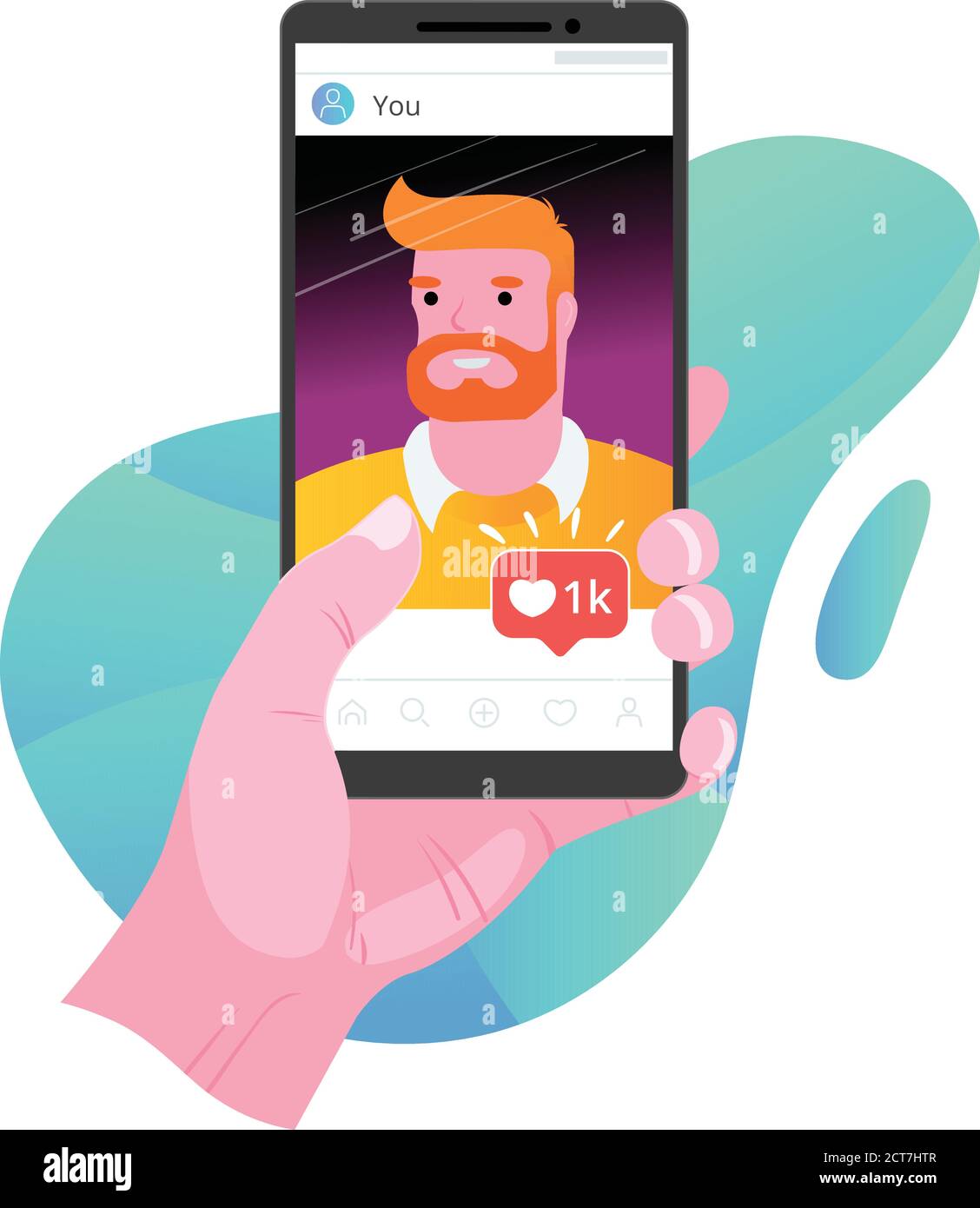 Social media likes notification on smart phone. Pics post status