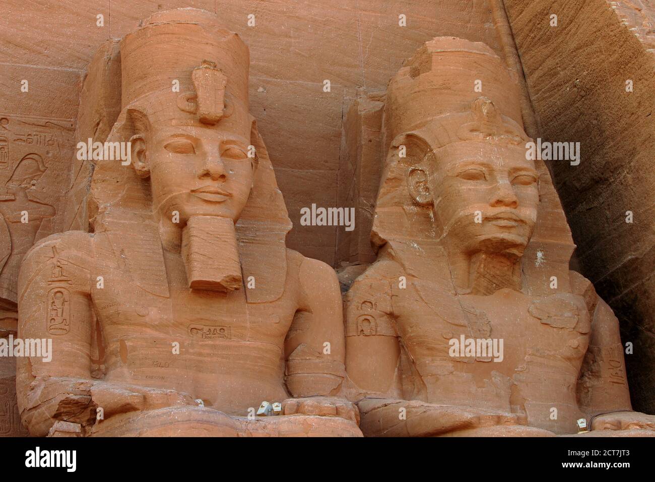 Close up of two pharoah heads in Abu Simbel, Egypt Stock Photo