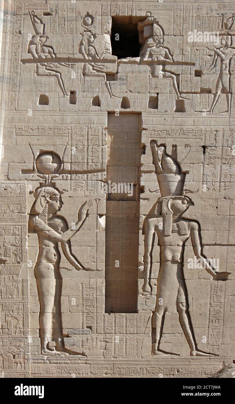 Hieroglyphics and engravings on The Temple of Philae in Egypt, 2008 Stock Photo