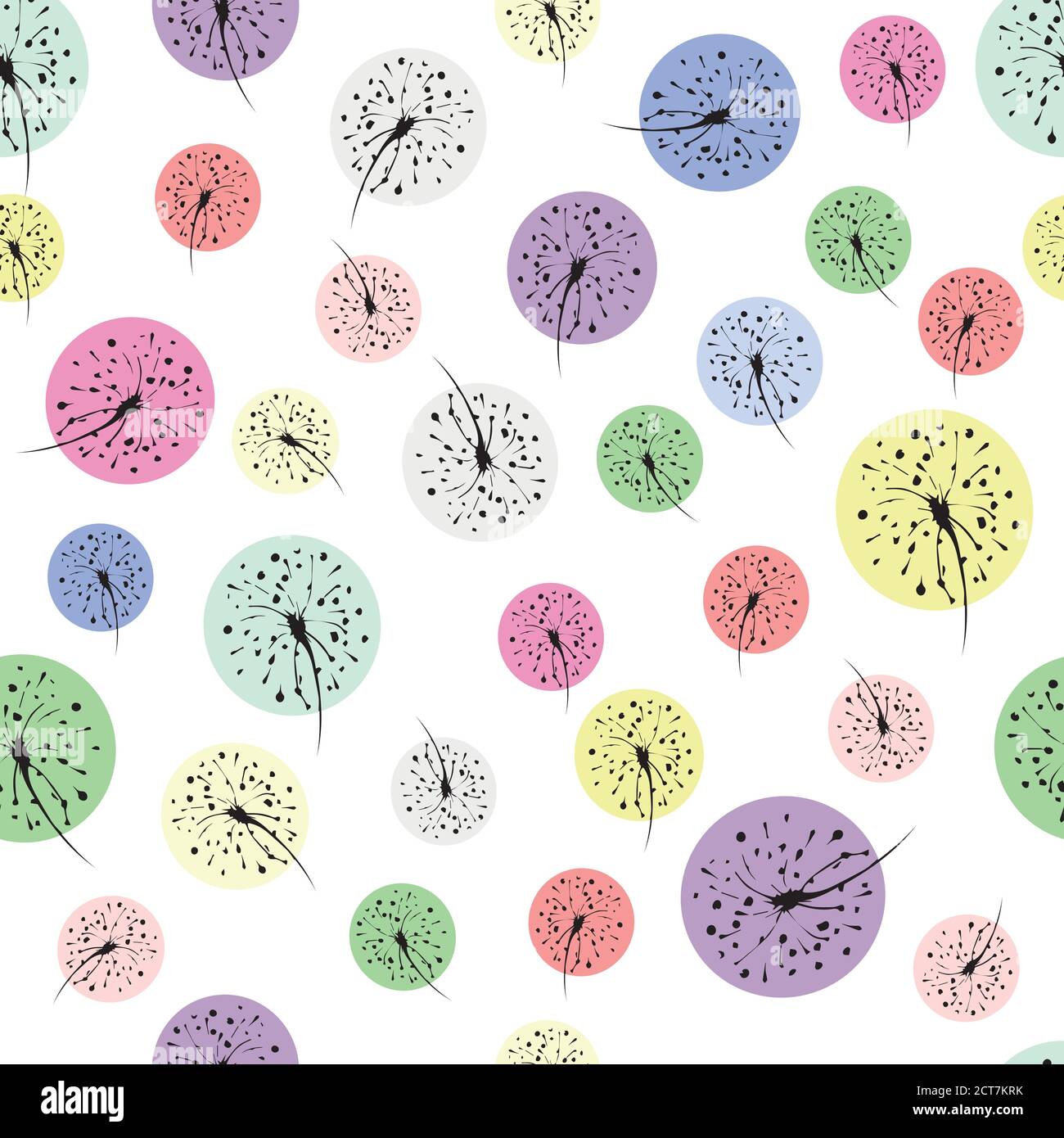 seamless pattern with flowers. Dandelions are multicolored Stock Vector