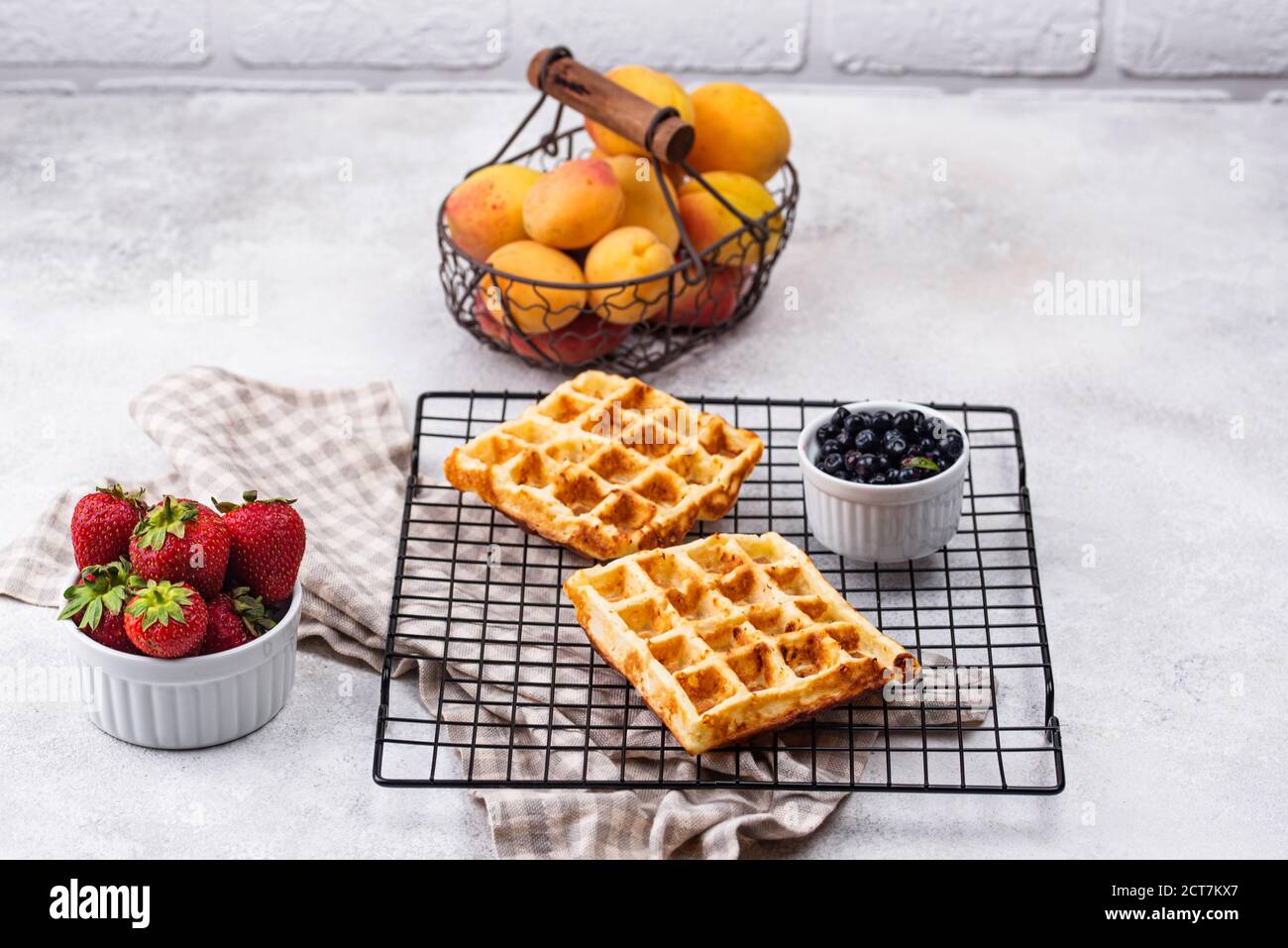Waffles with berries and fruit Stock Photo Alamy