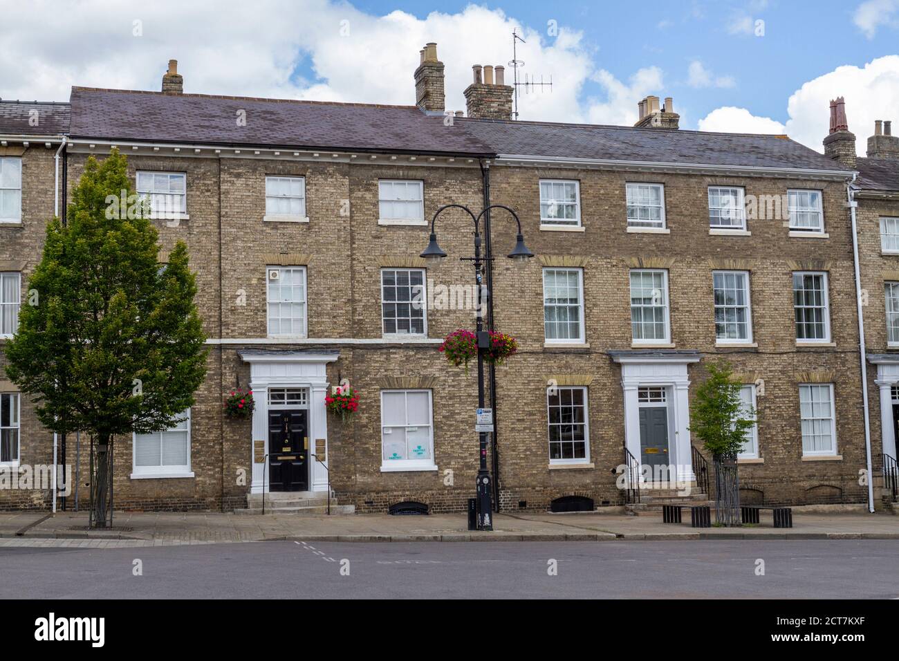 Large terraced houses on Angel Hill in Bury St Edmunds, Suffolk, UK