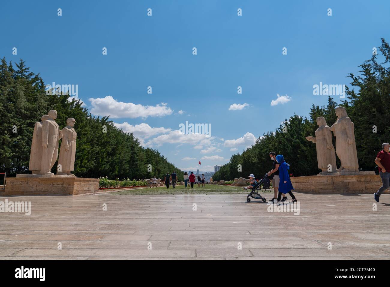 Ankara/Turkey-August 22 2020: Visitors on the Road of Lions in Anitkabir Stock Photo