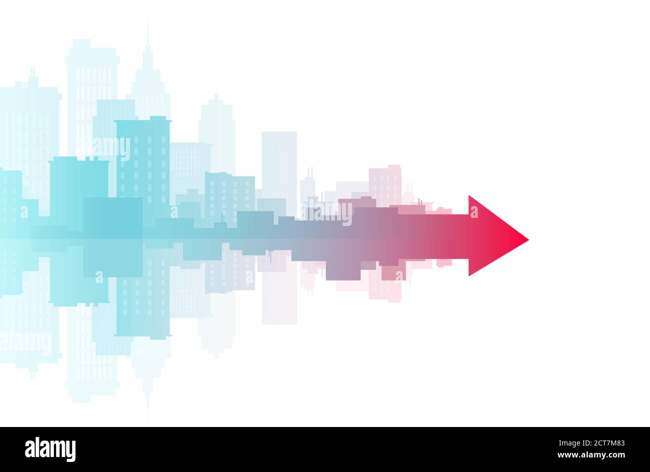 Vector banner of a cityscape merging into one red arrow Stock Vector