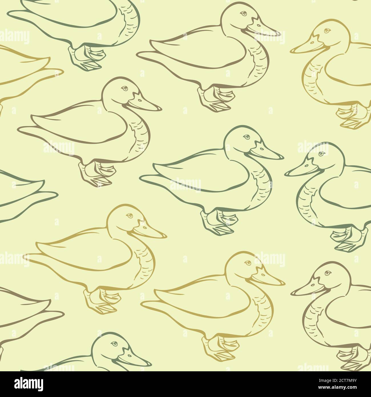 Vector seamless pattern of ducks on a light-yellow background. Wallpaper with ducks concept design. Stock Vector