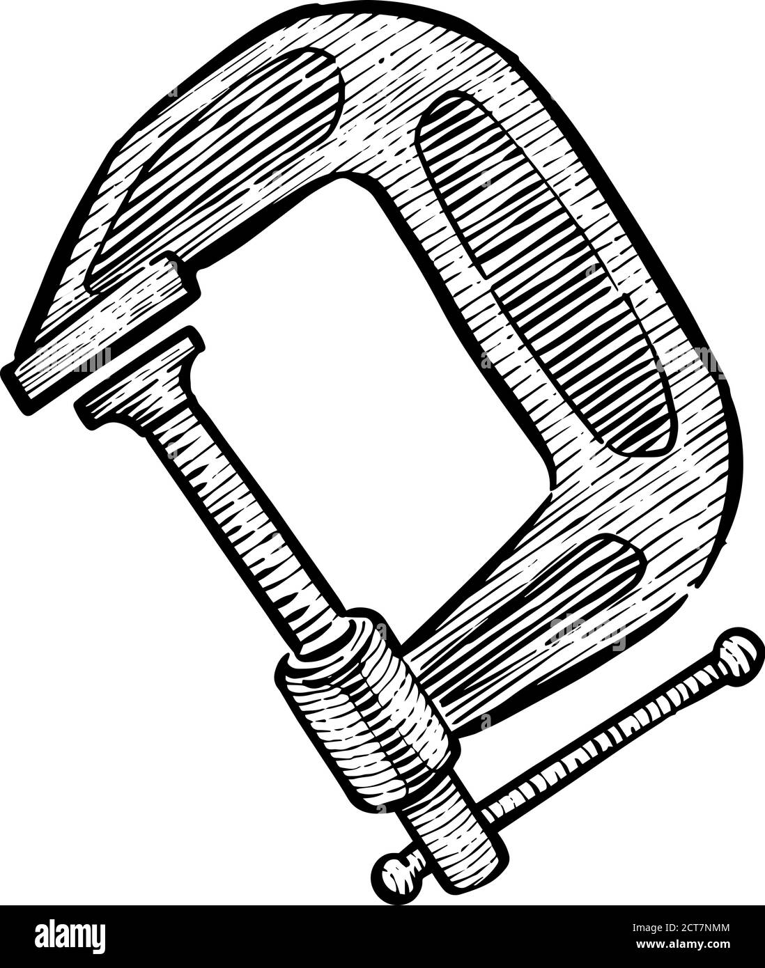 Clamp icon in sketch style. Woodworking tool vector illustration. Stock Vector
