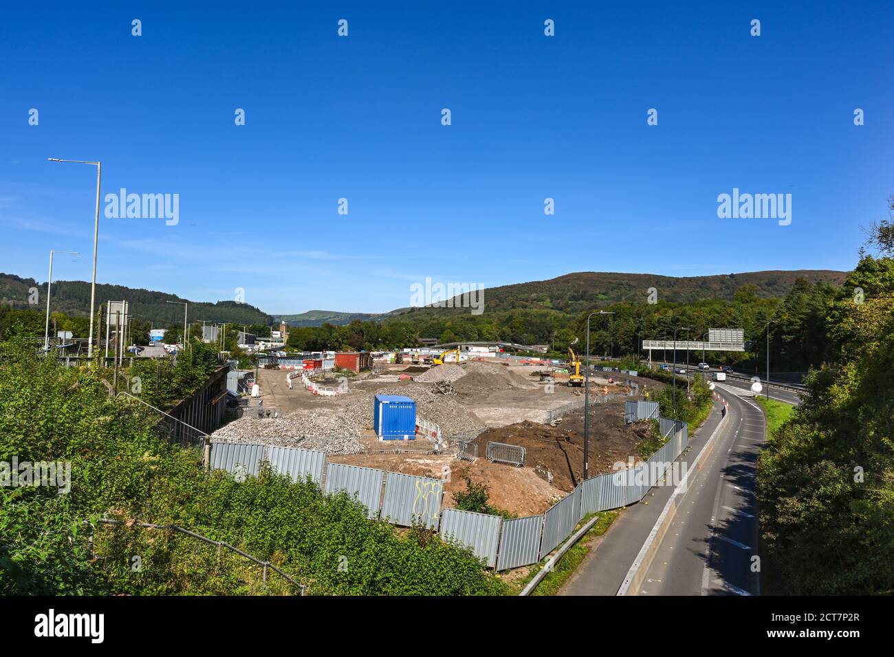 Taffs Well, near Cardiff, Wales - September 2020: Construction site in Taffs Well near Cardiff. It is the site for a new train depot. Stock Photo