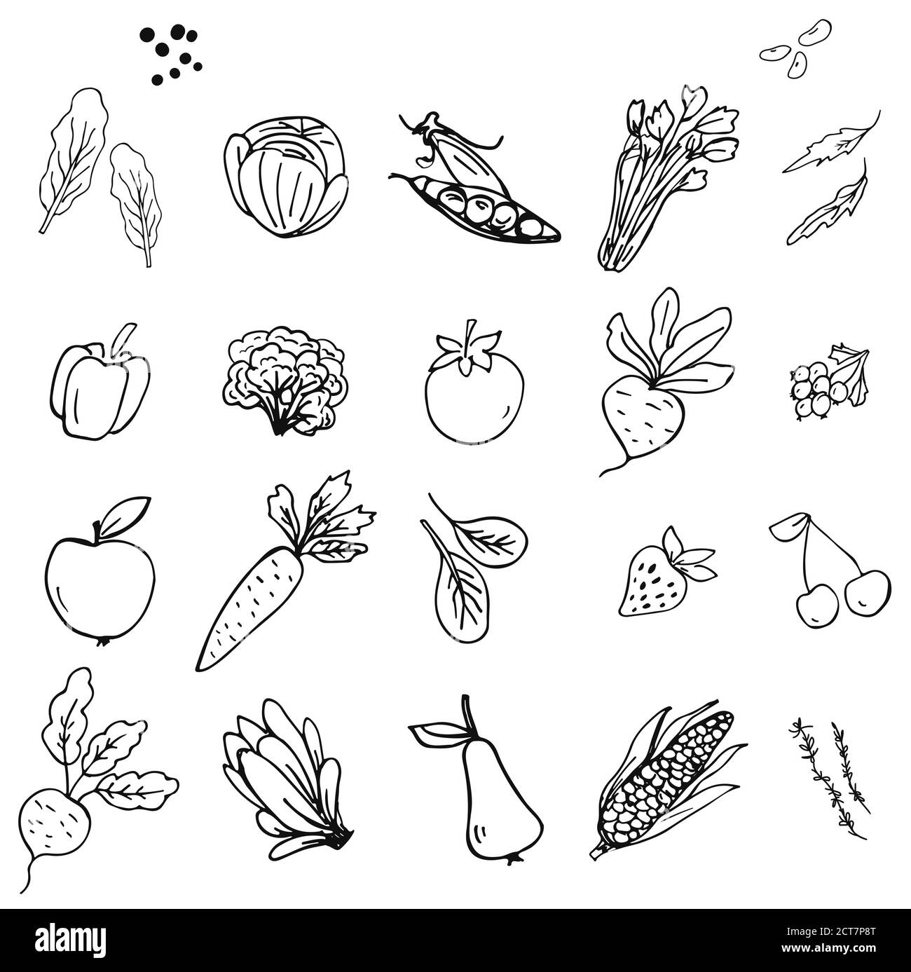 Hand drawn vegetable and fruit icons Stock Vector
