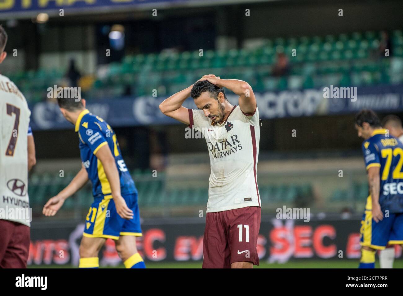 Pedro (AS Roma) during Hellas Verona vs Roma, italian Serie A soccer match, Verona, Italy, 19 Sep 2020 Stock Photo