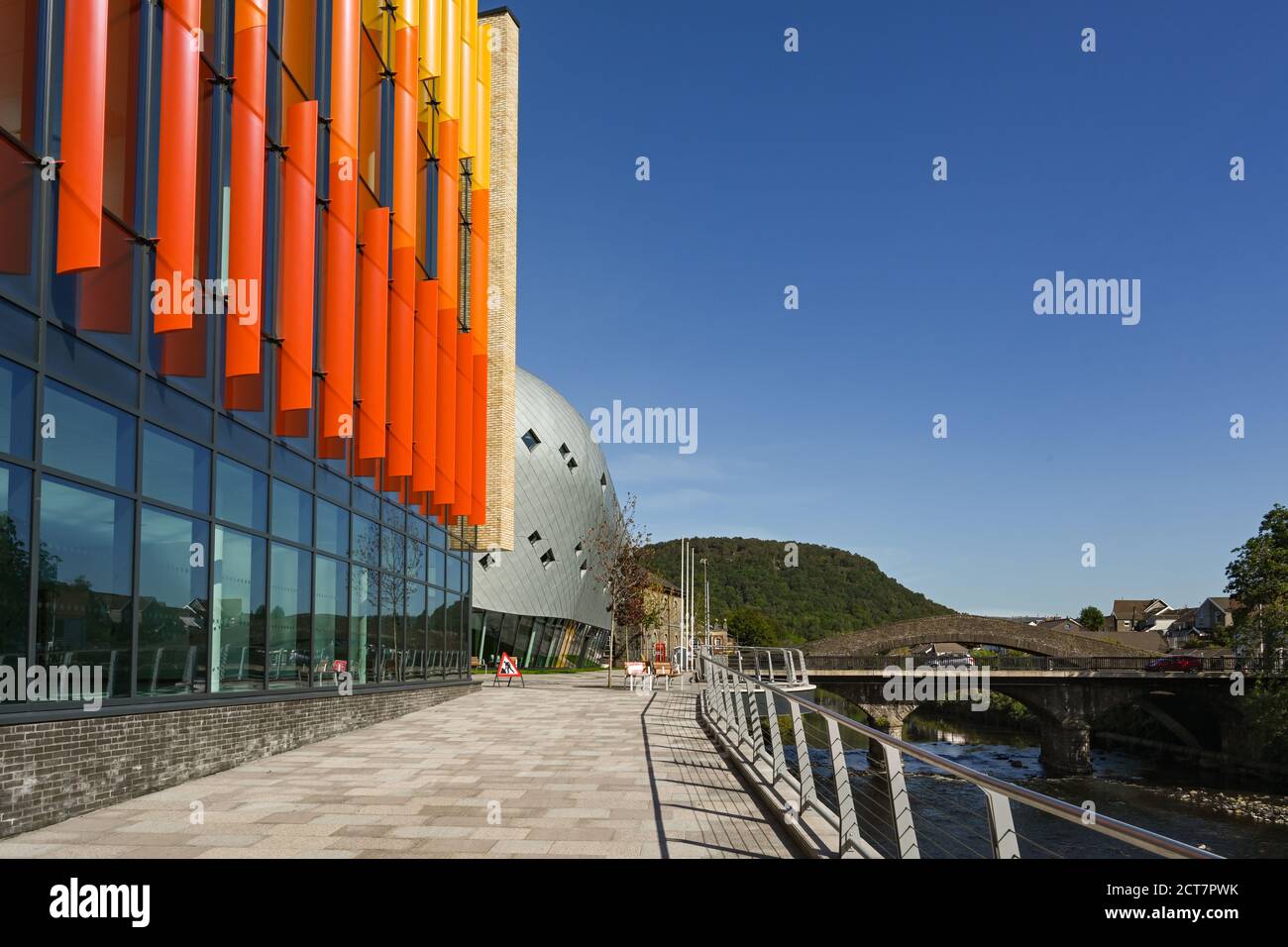 Pontypridd, Wales September 2020 Pedestrian riverside walkway alongside the River Taff and