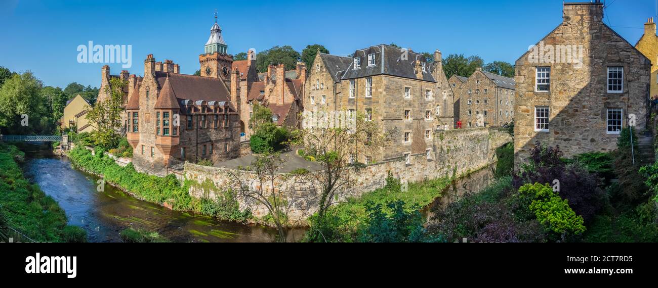Panorama Of The Water Of Leith As It Winds Through The Historic Dean Village In Edinburgh Stock Photo