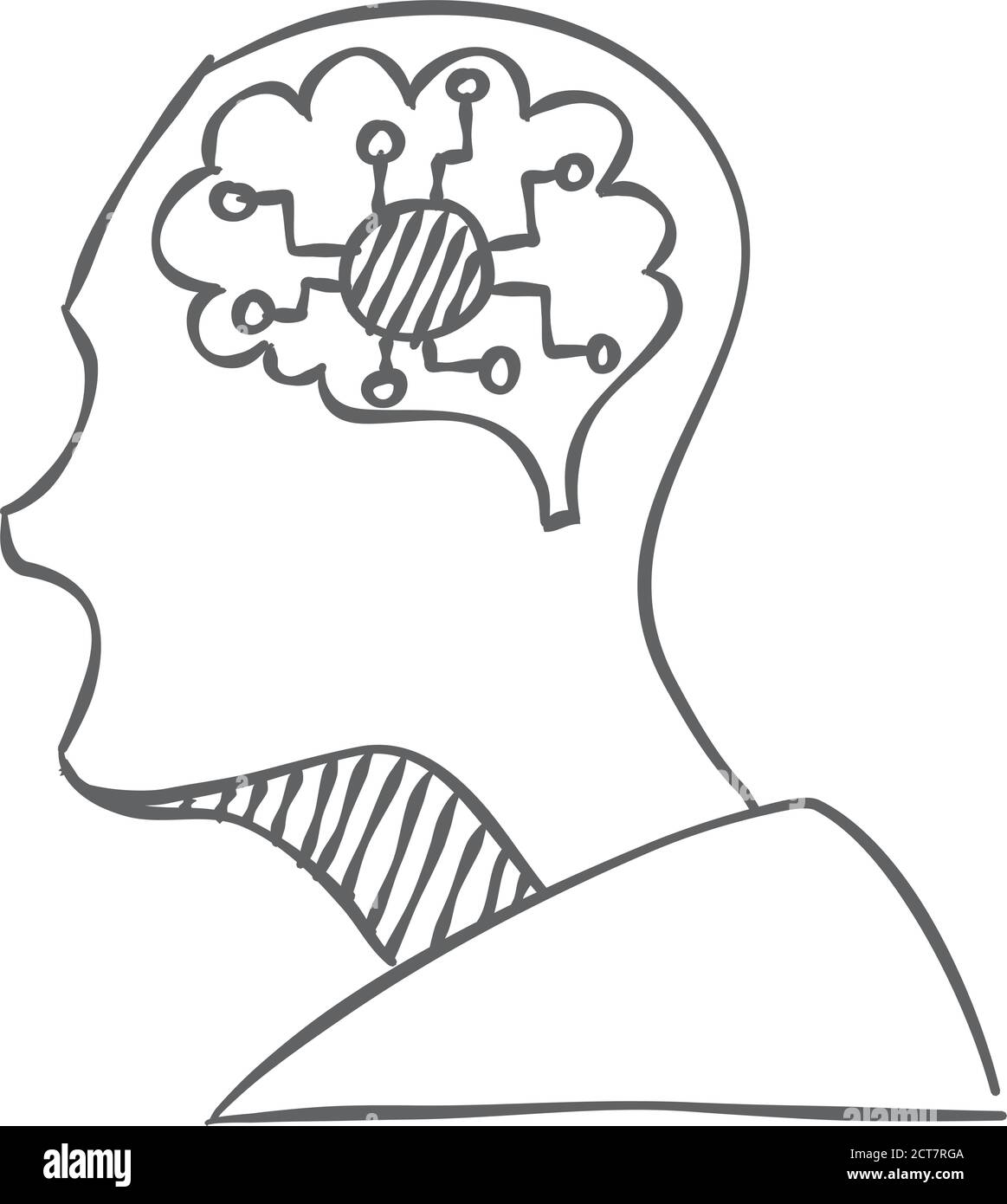 Artificial intelligence concept icon in sketch style. Human head with ...