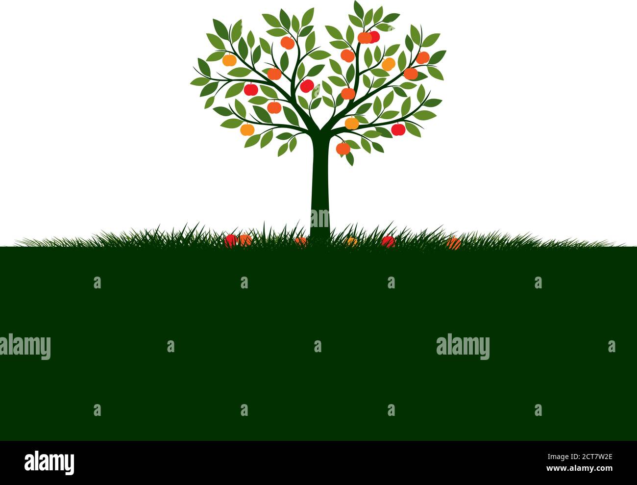 Shape of apple Tree with Leaves and Fruits. Vector outline Illustration. Plant in Garden. Stock Vector