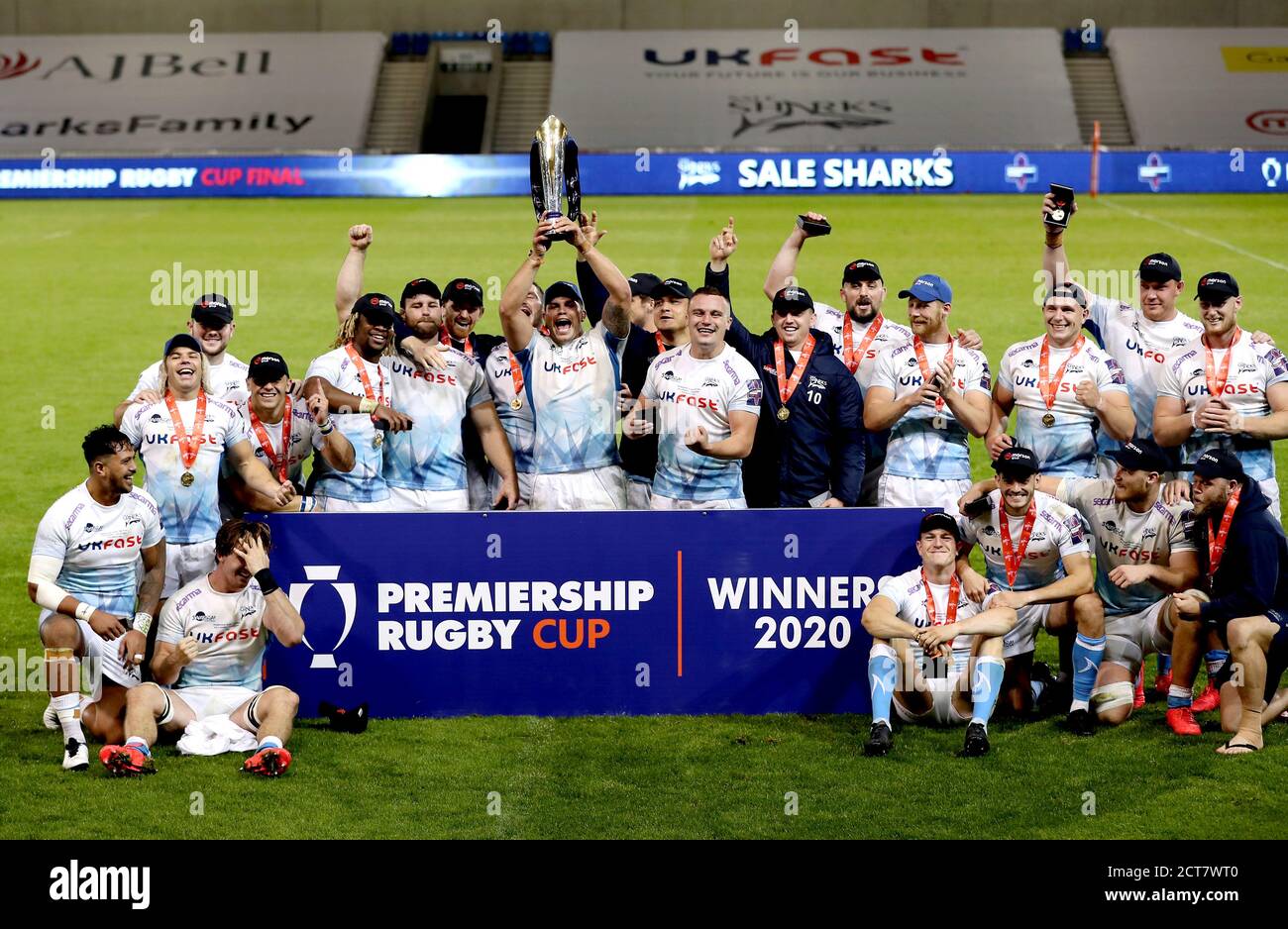 He celebrates winning gallagher premiership cup final aj bell stadium hires stock photography