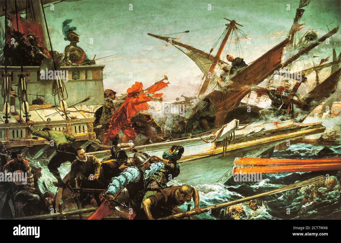 Naval battle of Lepanto, 1571. Painted by Juan Luna y Novicio in 1887. Palacio del Senado, Madrid, Spain Stock Photo