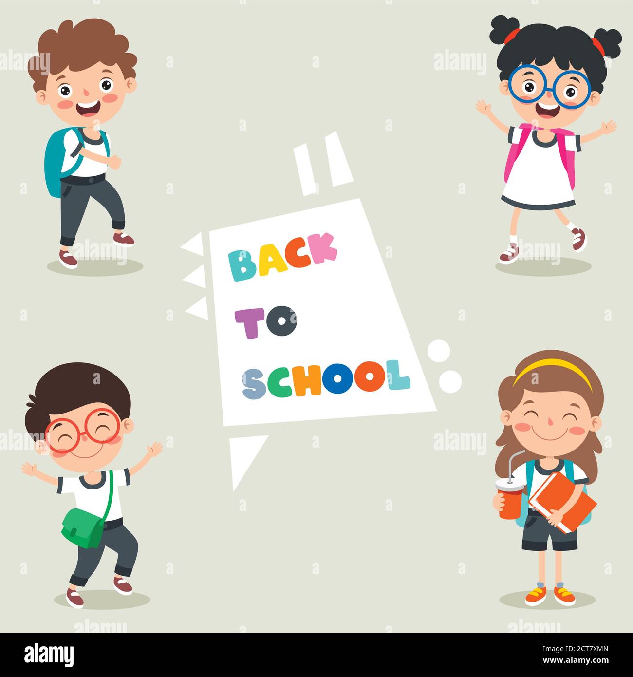 Happy Cute Cartoon School Children Stock Vector