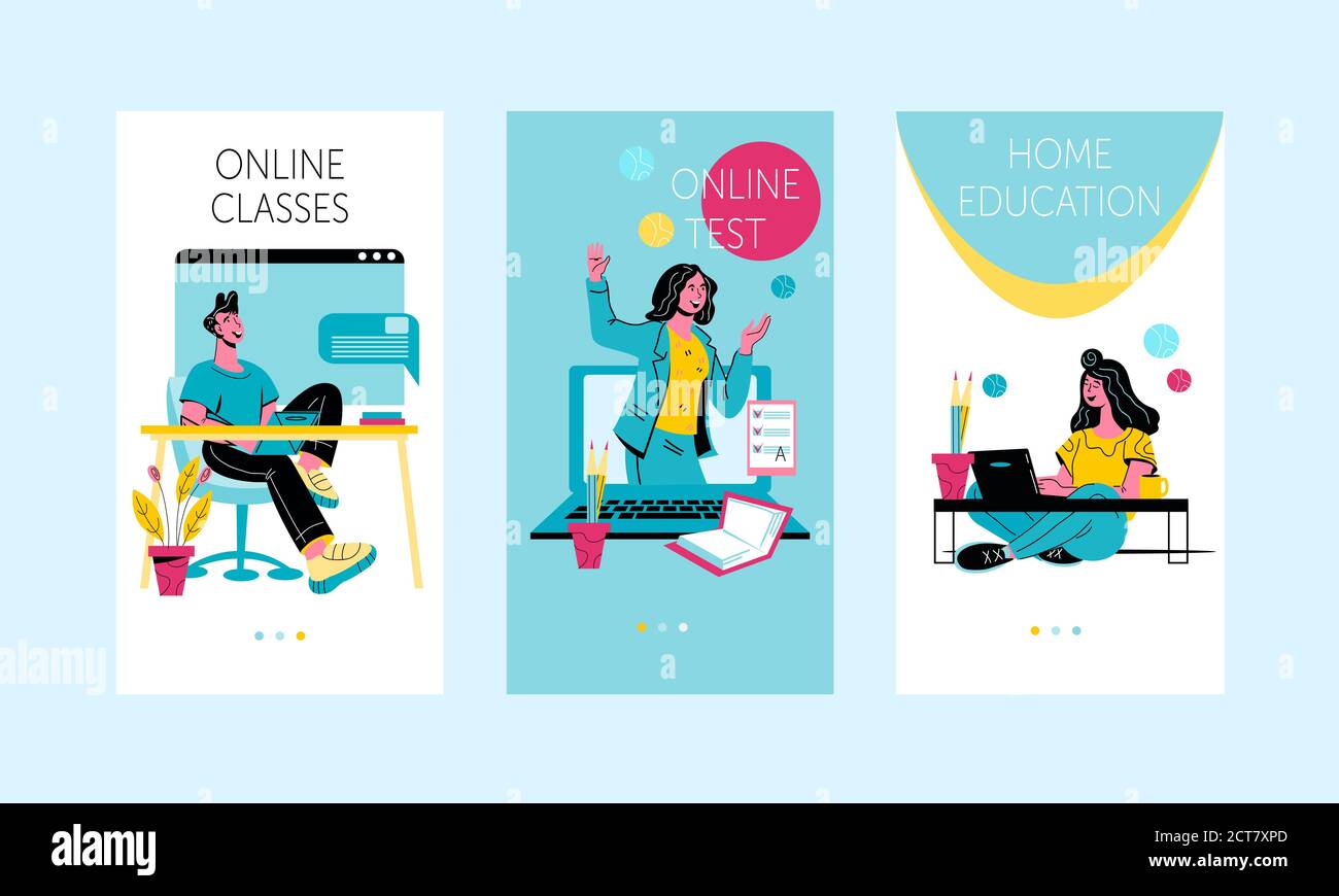 Mobile app onboarding screens set for online education vector ...