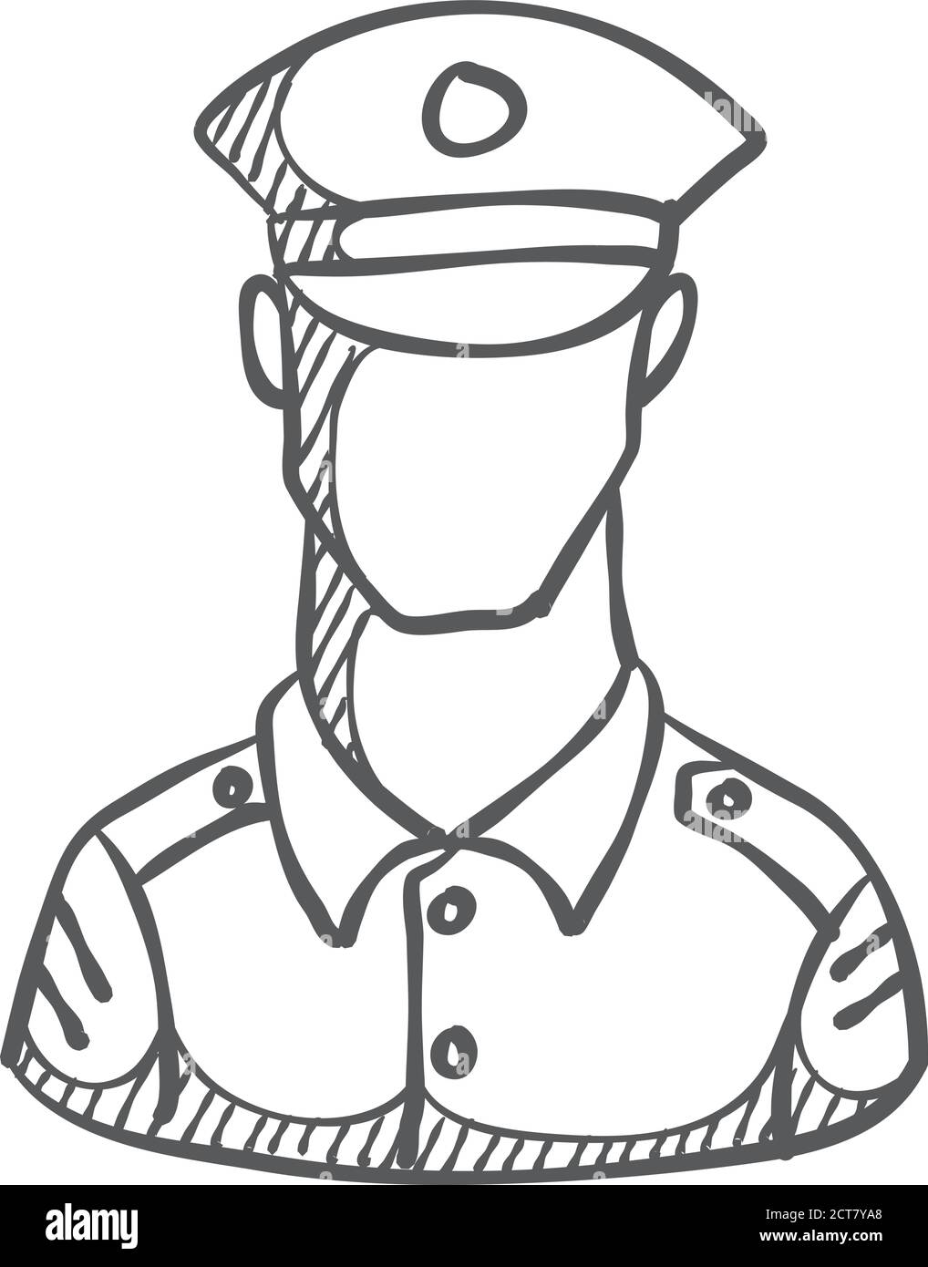 Man in uniform icon in sketch style. Hand drawn vector illustration