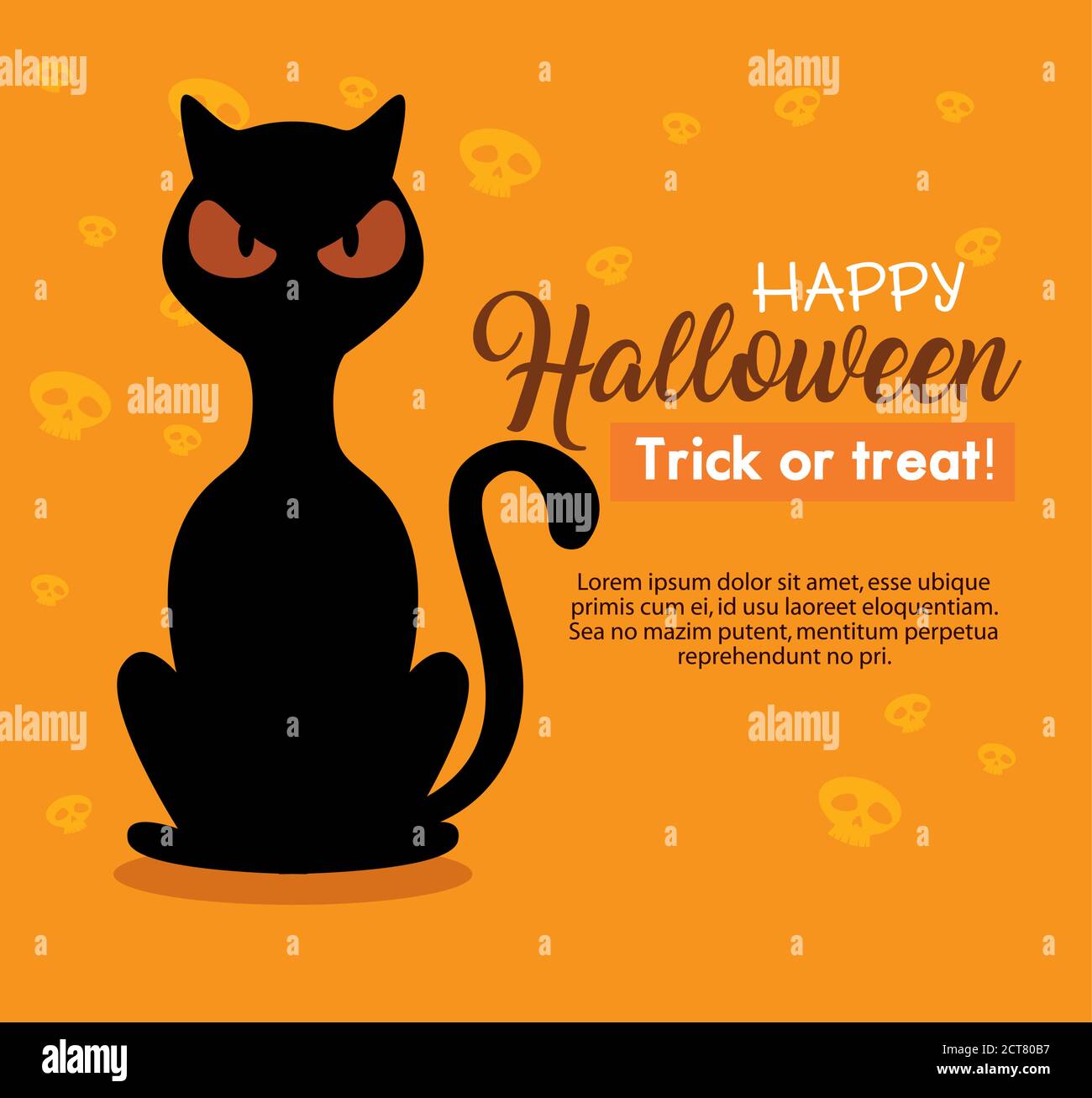 happy halloween banner with black cat on orange background Stock Vector ...