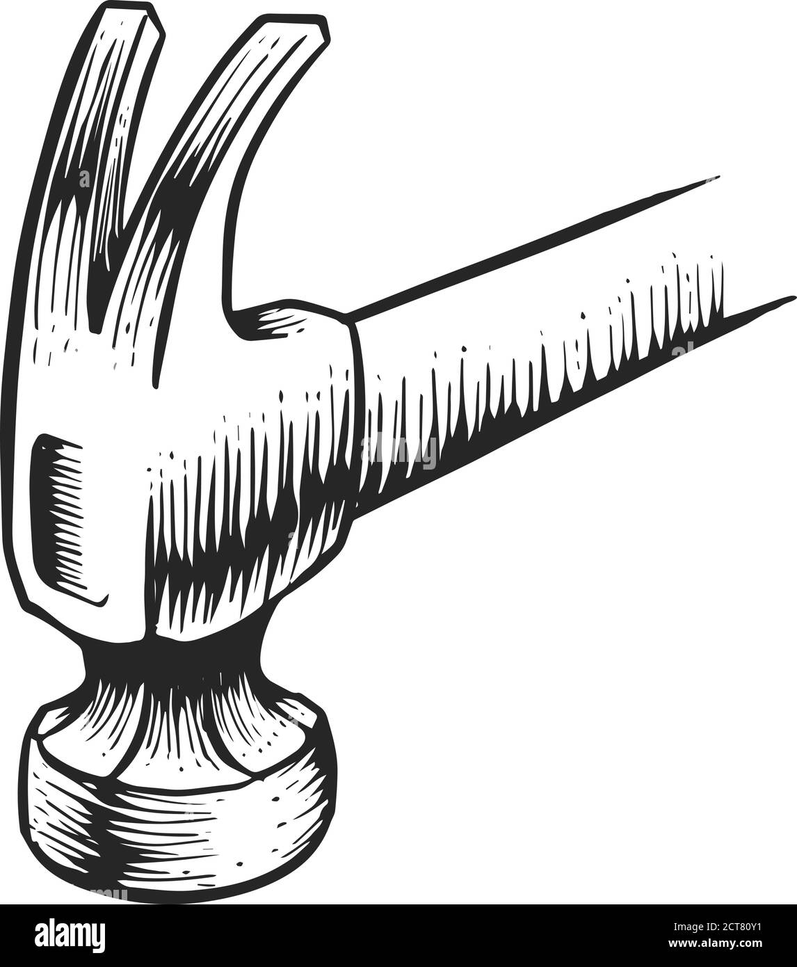 An illustration of a claw hammer, which is most commonly employed for