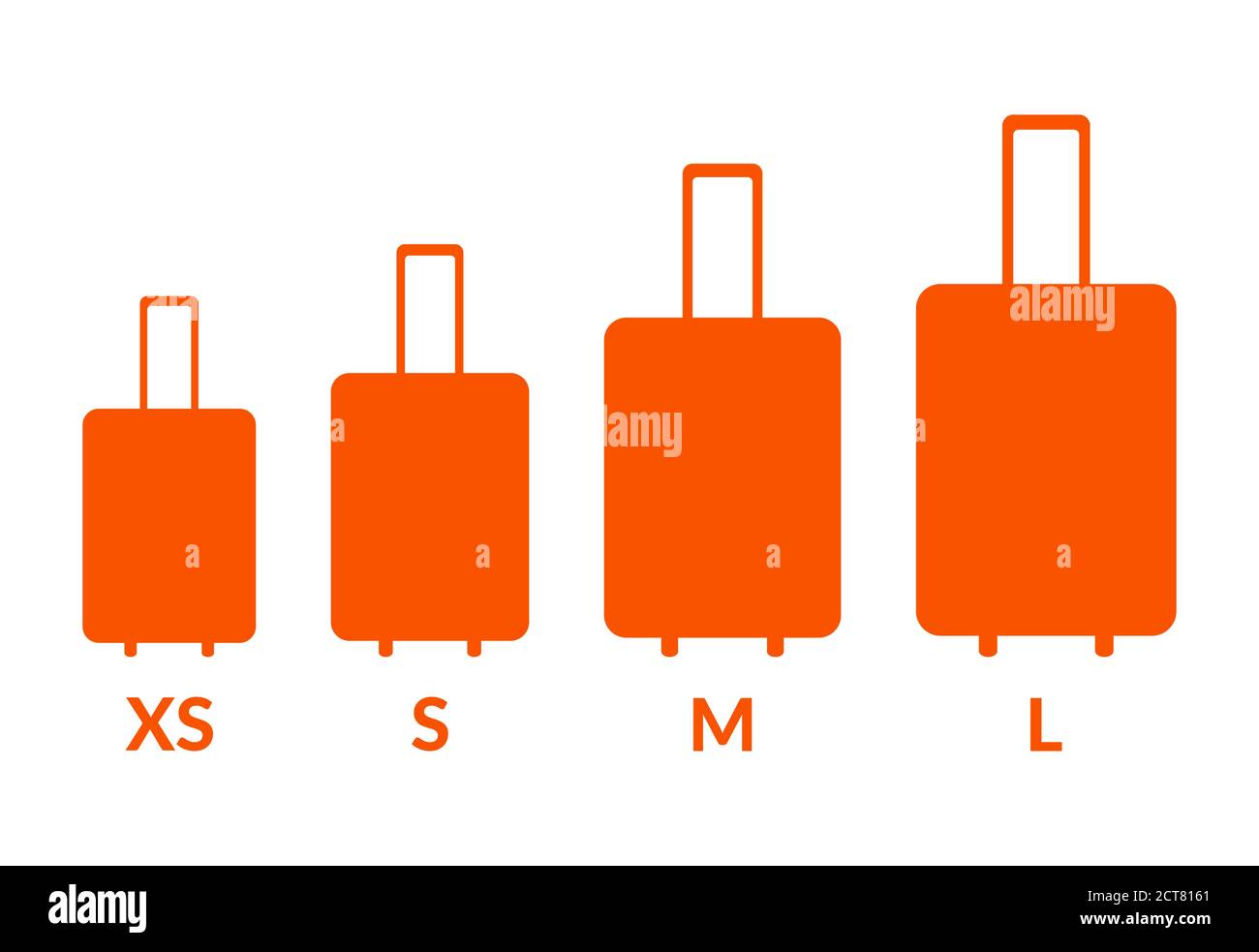 Luggage sizes XS, S, M, L. Baggage icons size vector set Stock Vector