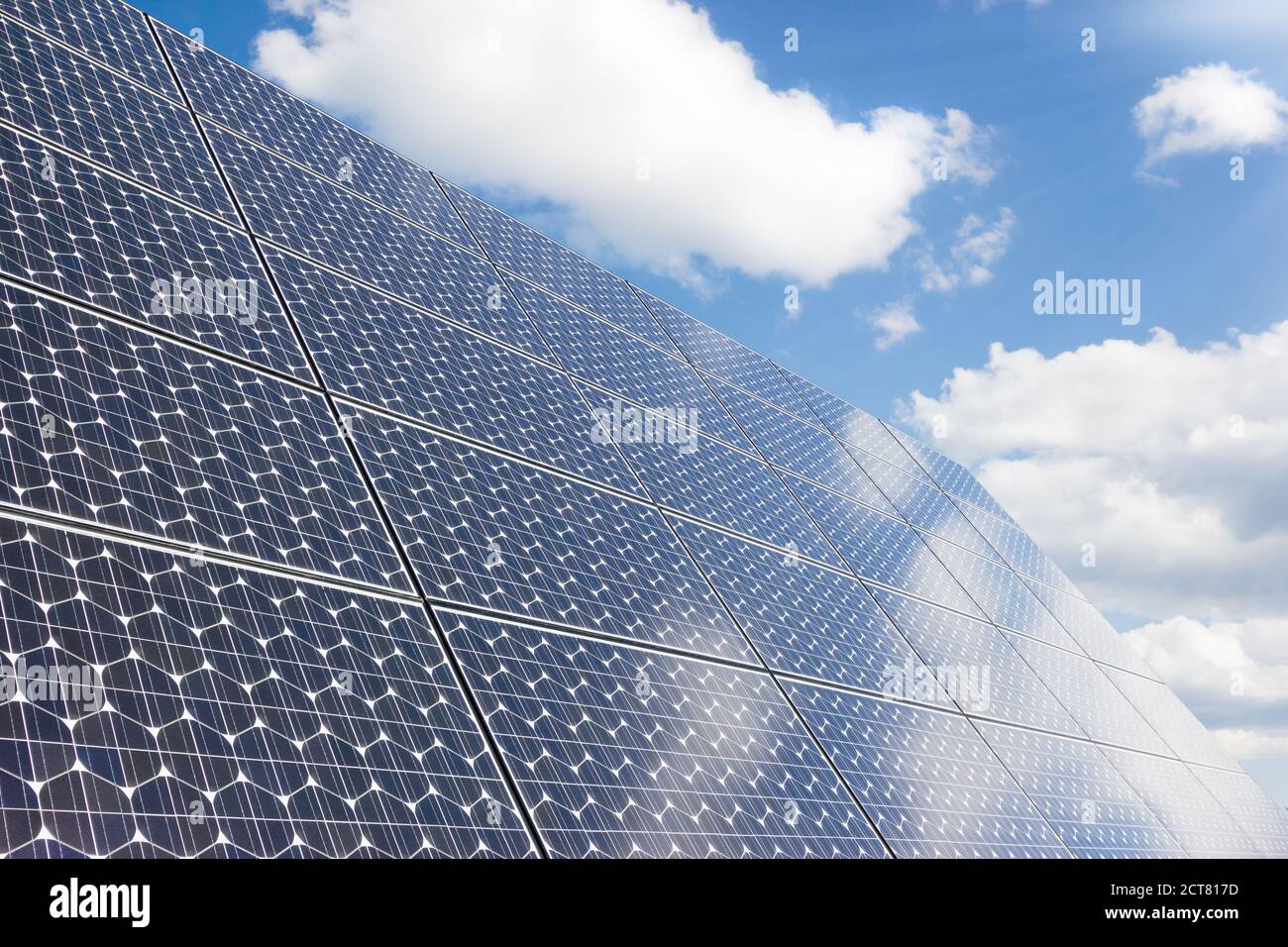 Solar panel under cloudy summer sky Stock Photo