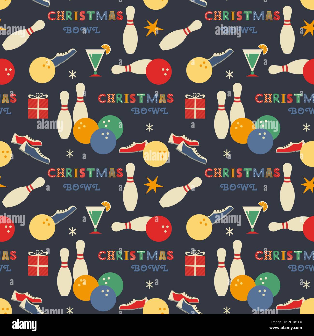 Christmas holiday bowling seamless vector pattern Stock Vector