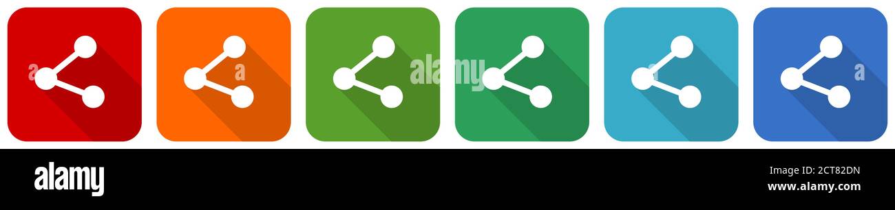 Share icon set, flat design vector illustration in 6 colors options for ...
